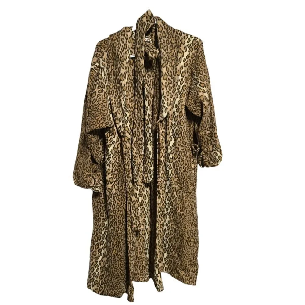 Leopard Print Cozy Fleece Bathrobe Cozycore Long Belted Lounge Self-care Winter